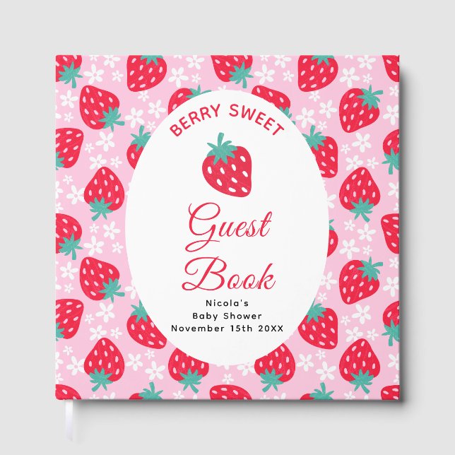Berry Sweet Pink Strawberry Baby Shower Guest Book (Front)