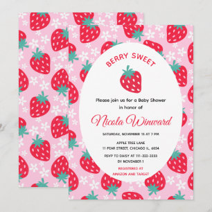 Berry Sweet Pink Strawberry Baby Shower Invitation