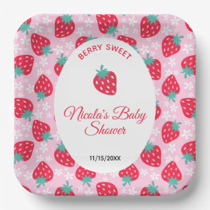 Berry Sweet Pink Strawberry Baby Shower Paper Plate