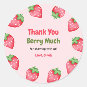Berry Sweet Pink Strawberry Baby Shower Thank You Classic Round Sticker