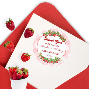 Berry Sweet Pink Strawberry Baby Shower Thank You Classic Round Sticker