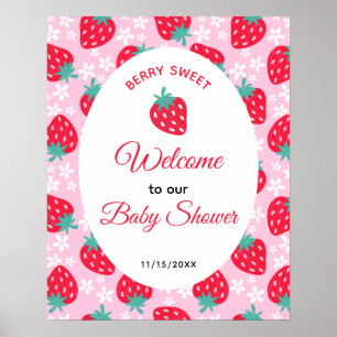 Berry Sweet Pink Strawberry Baby Shower Welcome Poster