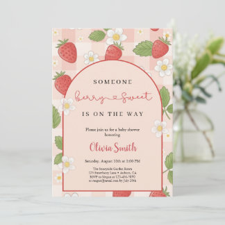 Berry sweet pink strawberry babyshower party invitation
