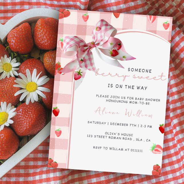 Berry Sweet Pink Strawberry Coquette Baby Shower Invitation (Creator Uploaded)
