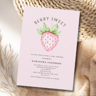 Berry Sweet Pink Strawberry Girl Baby Shower Invitation