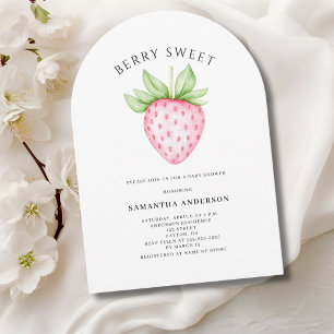 Berry Sweet Pink Strawberry Girl Baby Shower  Invitation