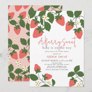 Berry Sweet Pink Strawberry Girl Baby Shower Invitation