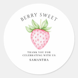 Berry Sweet Pink Strawberry Watercolor Baby Shower Classic Round Sticker