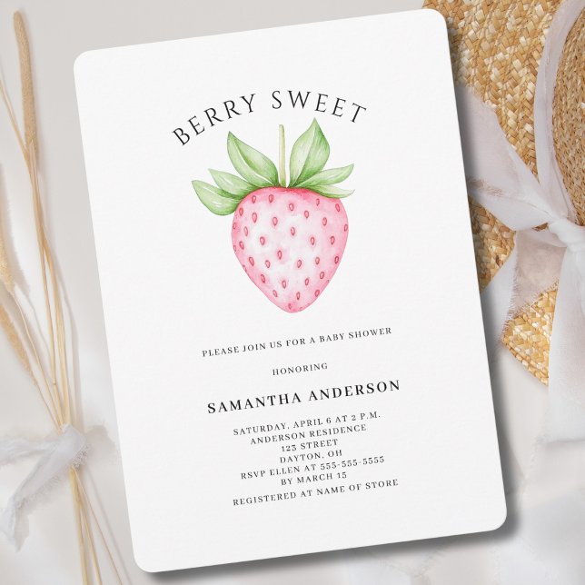 Berry Sweet Pink Strawberry Watercolor Baby Shower Invitation (Creator Uploaded)