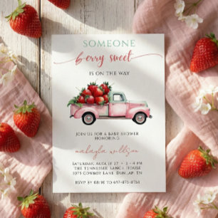 Berry Sweet Pink Truck  red strawberry Baby Shower Invitation