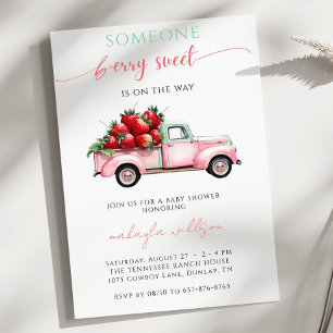 Berry Sweet Pink Truck  red strawberry Baby Shower Invitation