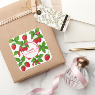 Berry Sweet Raspberry Kids Birthday Party -  Square Sticker