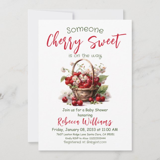 Berry Sweet Red Girl Cherry Baby Shower Invitation (Front)