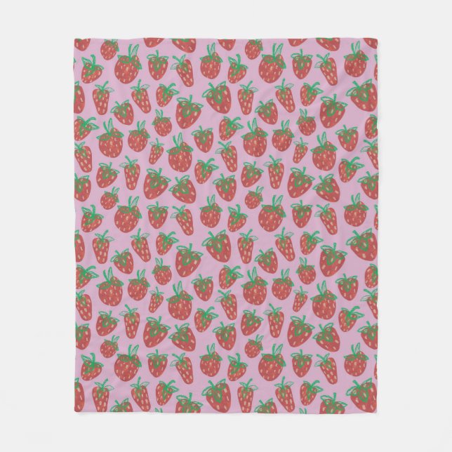 Berry Sweet Red Strawberries Fleece Blanket (Front)