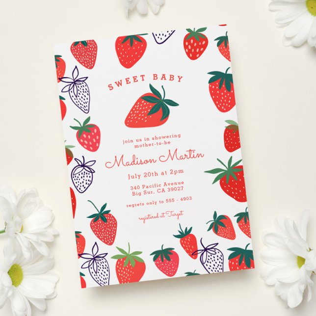Berry Sweet Red Strawberry Baby Shower Invitation (Creator Uploaded)