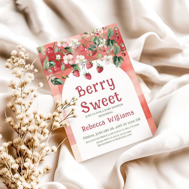Berry Sweet Red Strawberry Girl Baby Shower Invitation (Creator Uploaded)