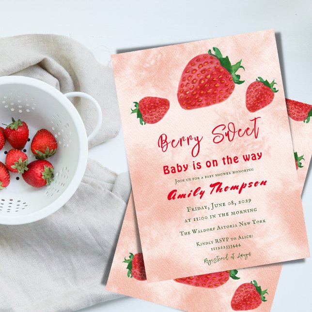 Berry Sweet Red Strawberry Watercolor Baby Shower Invitation (Creator Uploaded)