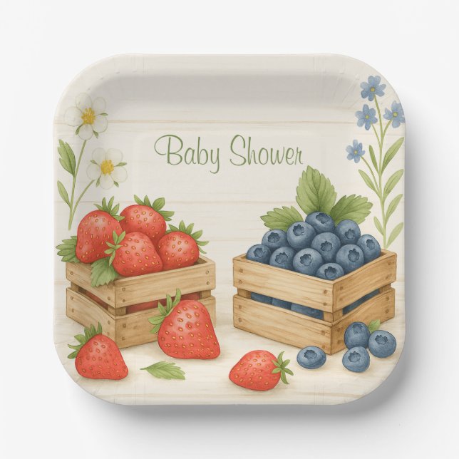 Berry Sweet Rustic Baby Shower Paper Plate (Front)