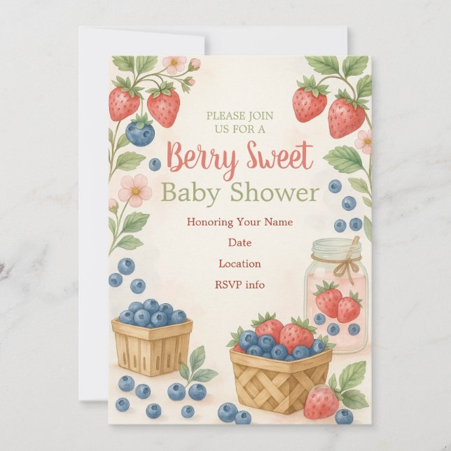 Berry Sweet Rustic Design Baby Shower Invitation  (Front)