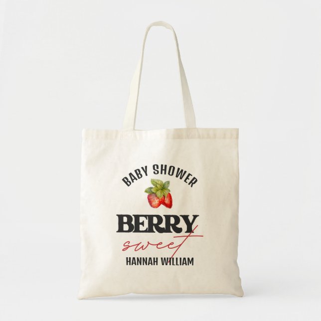 Berry Sweet Strawberries Baby Shower Tote Bag (Front)