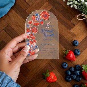 Berry Sweet Strawberries, Blueberries & Blooms Acrylic Invitations