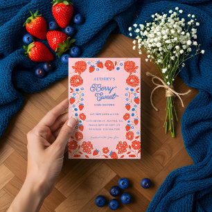 Berry Sweet Strawberries, Blueberries & Blooms Invitation