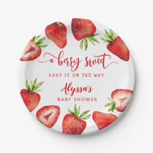 Berry Sweet Strawberries Girl Baby Shower Paper Plate