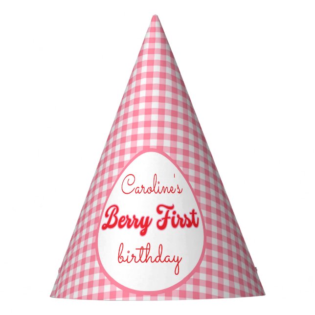 Berry Sweet Strawberry 1st Birthday Party Hat (Front)