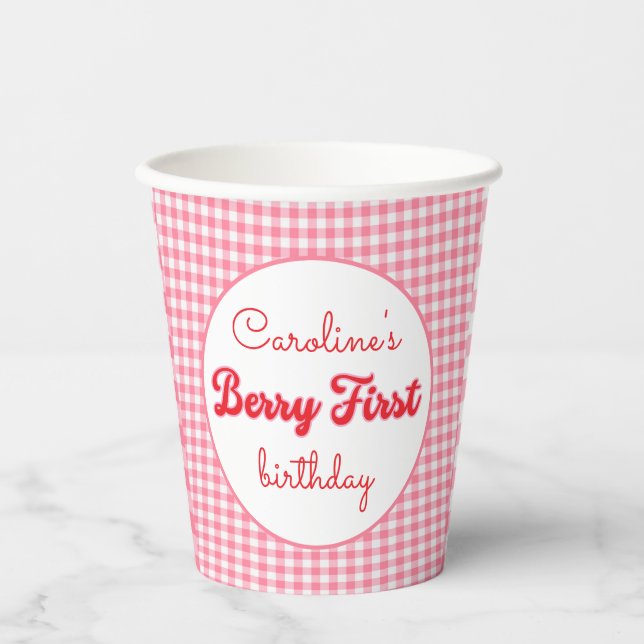 Berry Sweet Strawberry 1st Birthday Party Paper Cups (Front)