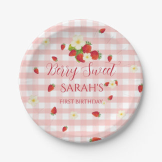 Berry Sweet Strawberry 1st Birthday Party Paper Plate