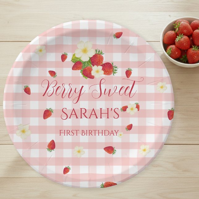 Berry Sweet Strawberry 1st Birthday Party Paper Plate (Berry Sweet Strawberry 1st Birthday Party Paper Plates)