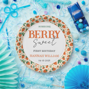 Berry Sweet Strawberry 1st Birthday Party Paper Plate