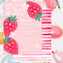 Berry Sweet Strawberry 1st Birthday Party Pink Red