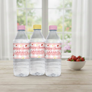 Berry Sweet Strawberry 1st Birthday Party Water Bottle Label