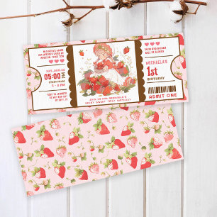 Berry Sweet Strawberry 1st birthday ticket Invitation