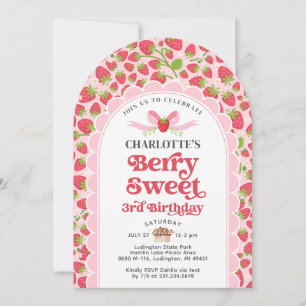 Berry Sweet Strawberry 3rd Birthday Invitation