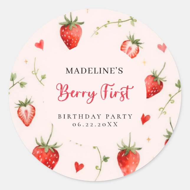 Berry Sweet Strawberry Arch Summer 1st Birthday Classic Round Sticker (Front)