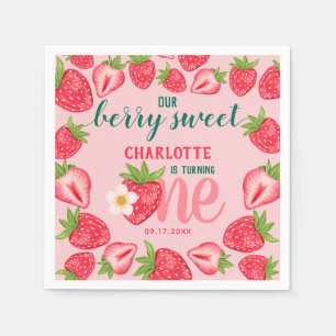 Berry Sweet Strawberry Baby 1st Birthday Party Napkin
