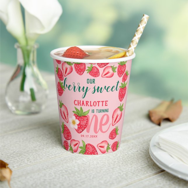 Berry Sweet Strawberry Baby 1st Birthday Party Paper Cups (Insitu)
