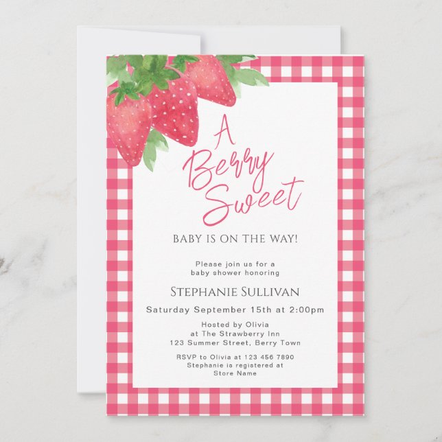 Berry Sweet Strawberry Baby Girl Shower Invitation (Front)