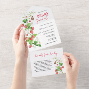 Berry Sweet Strawberry Baby Shower All In One Invitation