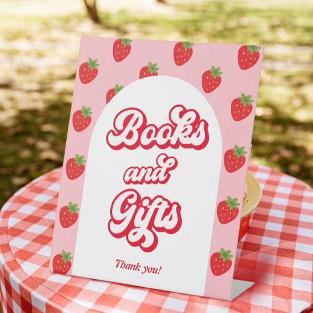 Berry Sweet Strawberry Baby Shower Books and Gift  Pedestal Sign (Creator Uploaded)