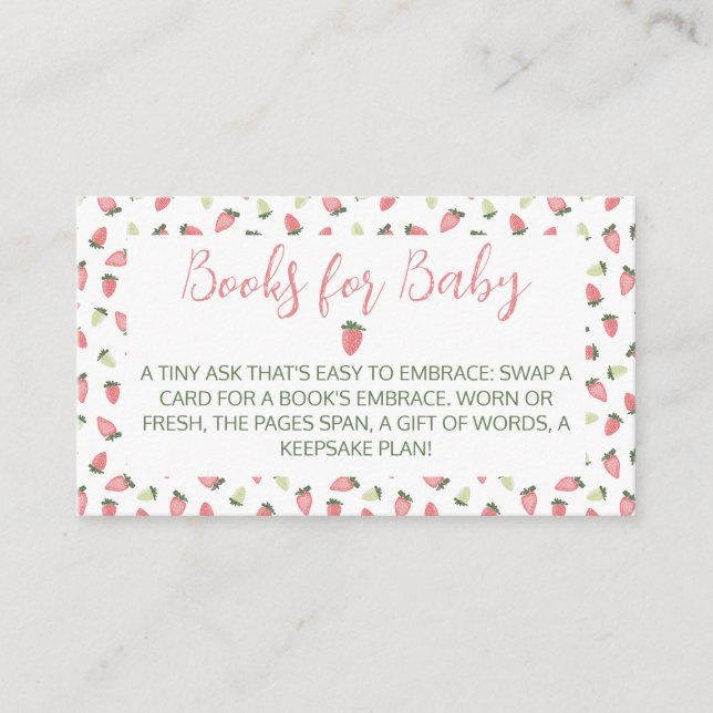 Berry Sweet Strawberry Baby Shower Books Enclosure Card (Front)
