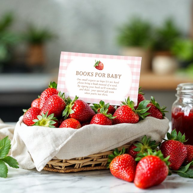 Berry Sweet Strawberry Baby Shower Books For Baby Enclosure Card (Creator Uploaded)