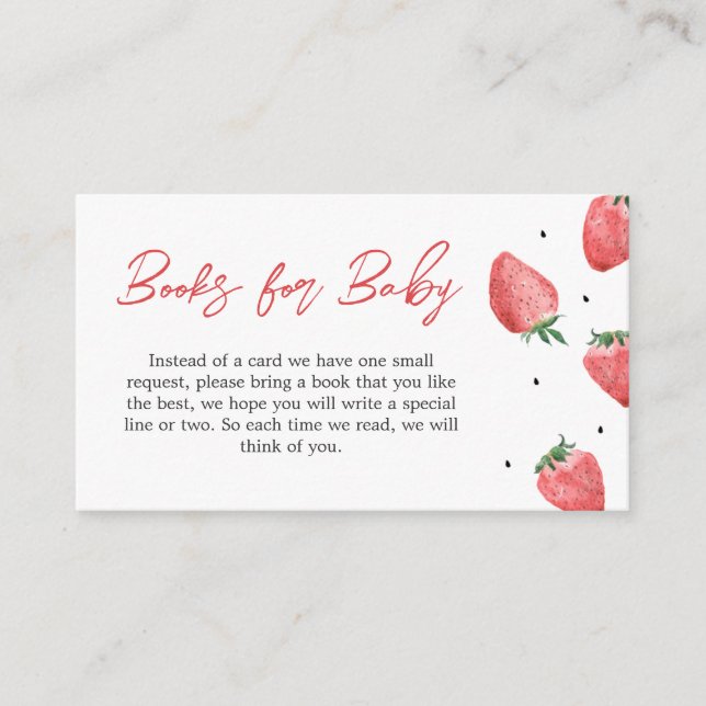 Berry Sweet Strawberry Baby Shower Books for Baby Enclosure Card (Front)