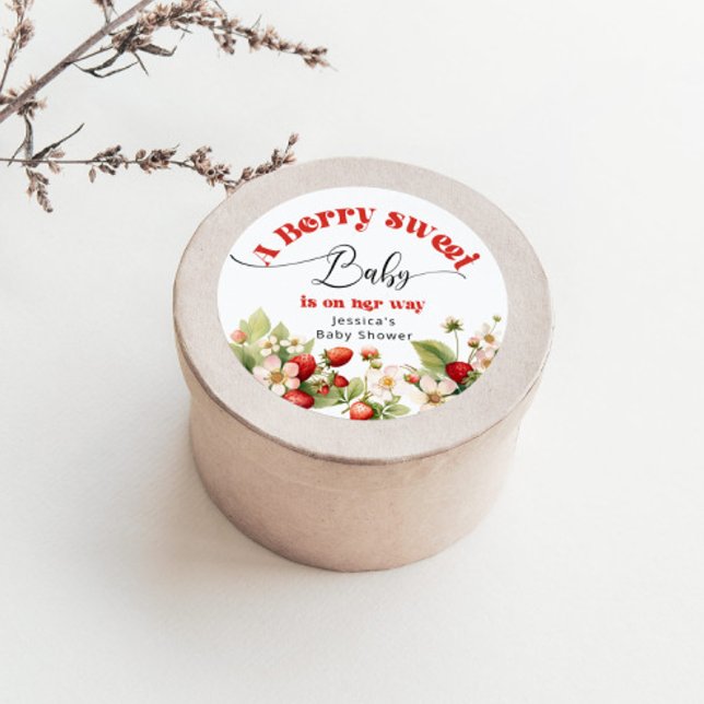 Berry sweet Strawberry baby shower Classic Round Sticker (Creator Uploaded)