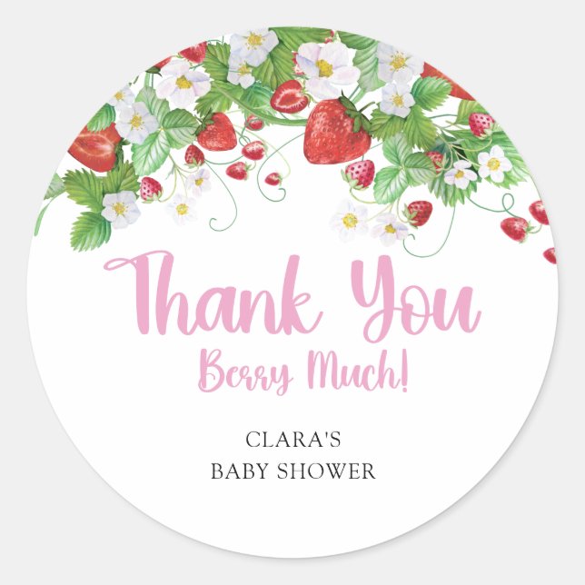 Berry Sweet Strawberry Baby Shower  Classic Round Sticker (Front)