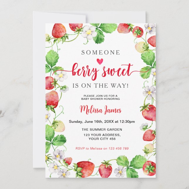 Berry Sweet Strawberry Baby Shower Invitation (Front)