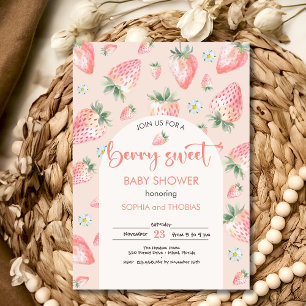 Berry sweet strawberry baby shower invitation
