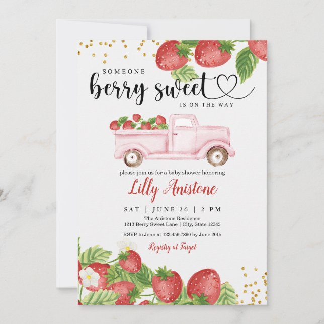 Berry Sweet Strawberry Baby Shower Invitation (Front)